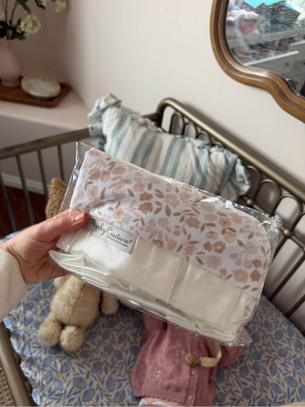 Mini Minky Couture Floral Baby blanket- Cream & Tan